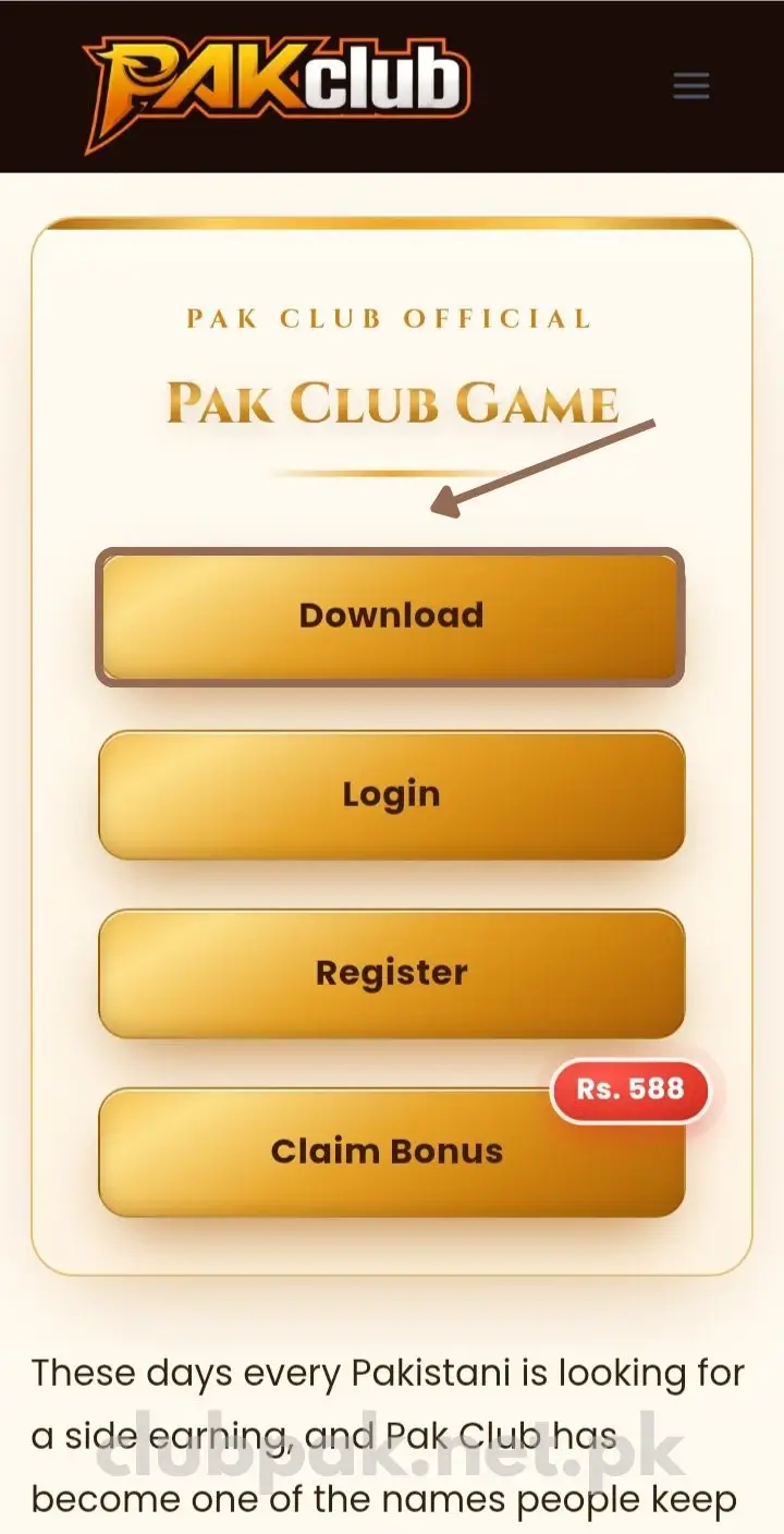 Click Download Button – Pak Club Game screenshot