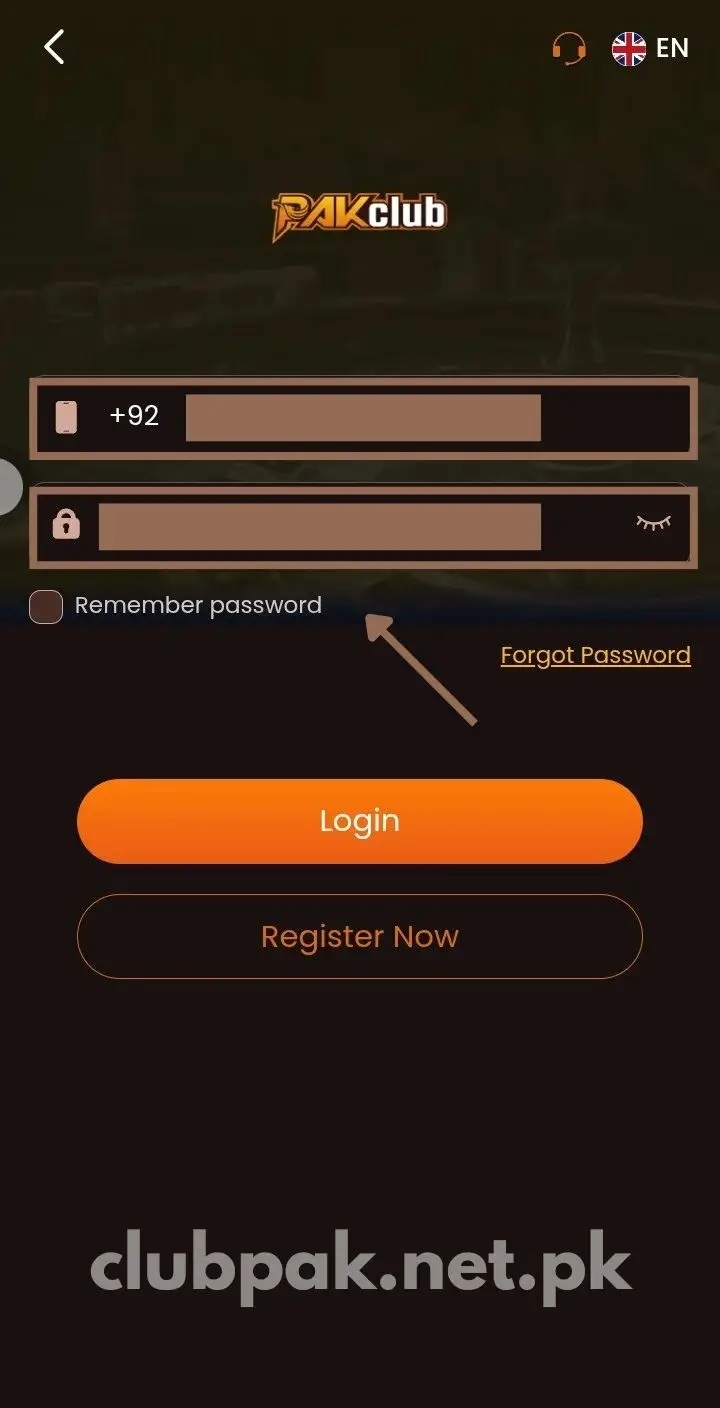 Enter Password for Login – Pak Club Game screenshot