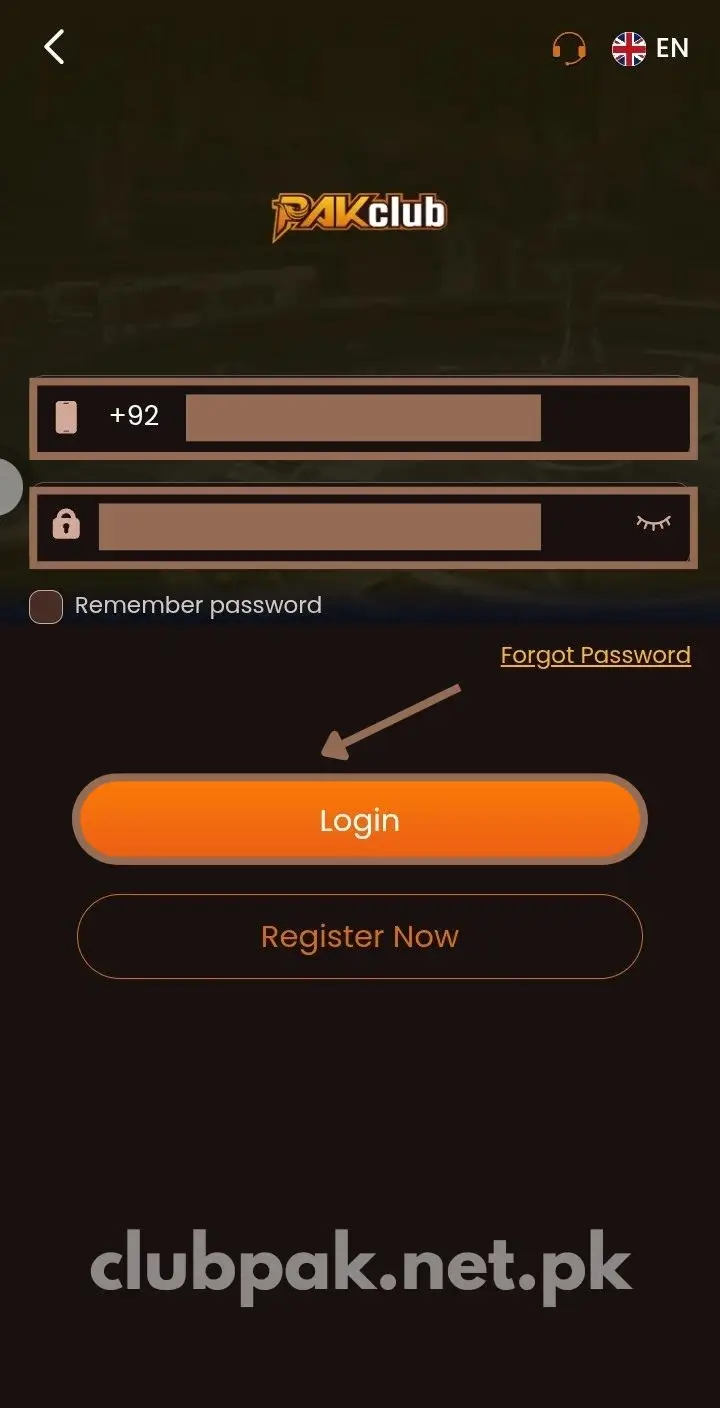 Press Login Button – Pak Club Game screenshot