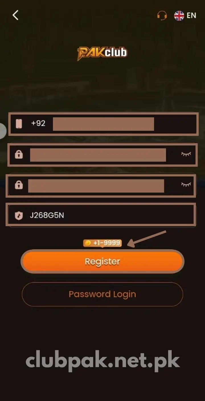 Press Register Button – Pak Club Game screenshot